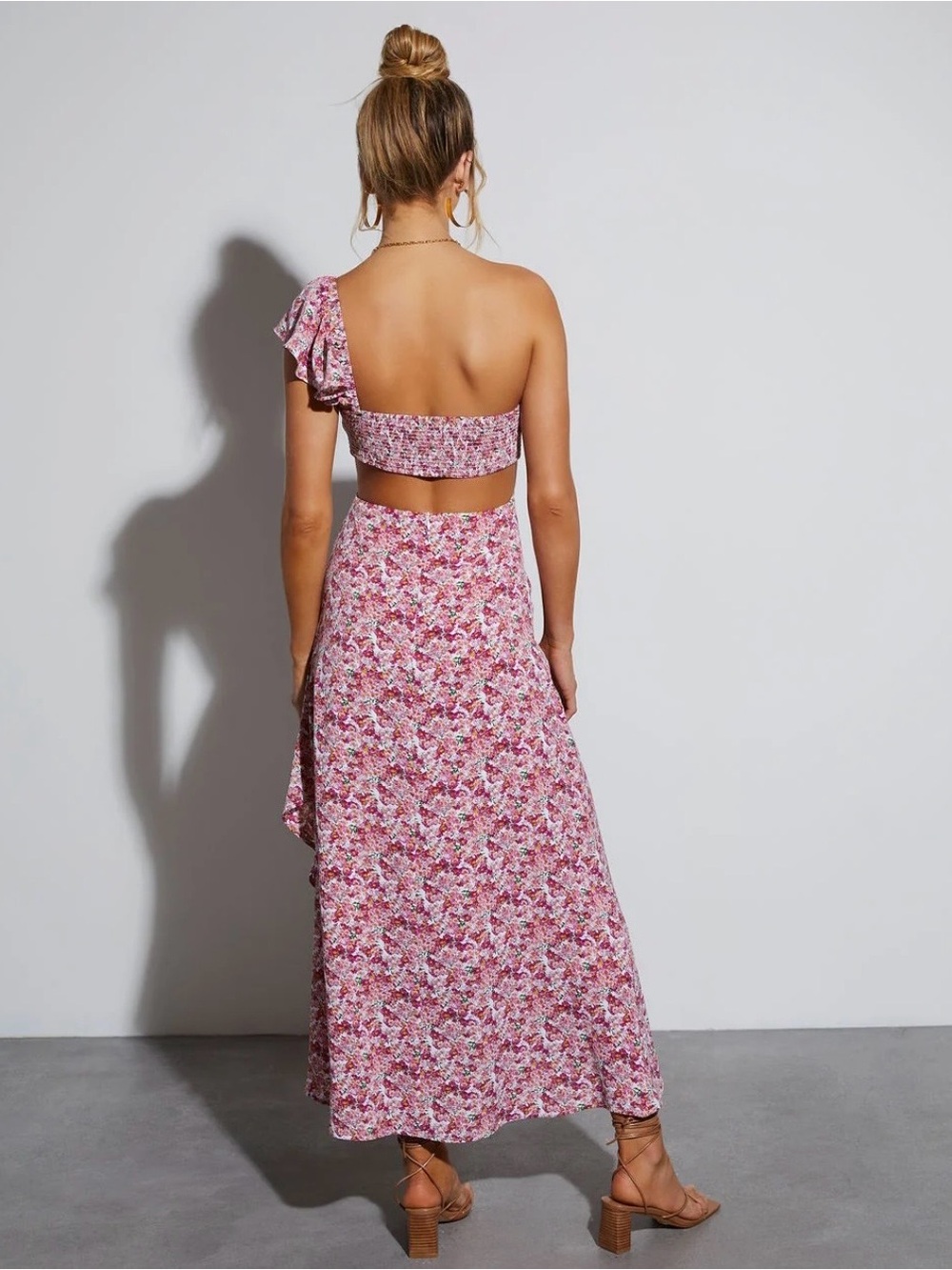 Vici Pink Floral One-Shoulder Maxi Skirt